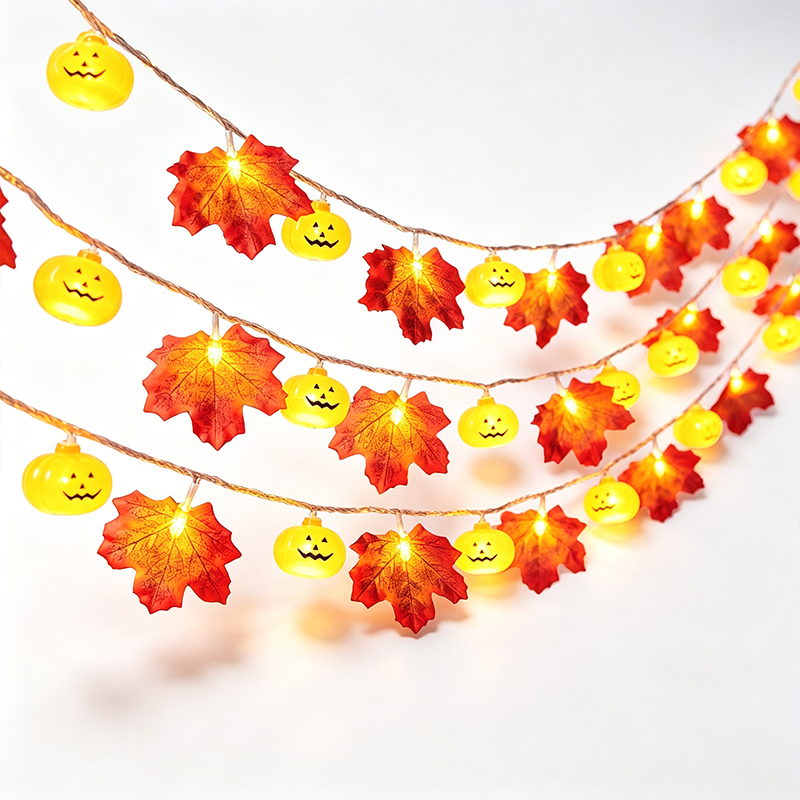 Maple Leaf Cut Pumpkin String Light