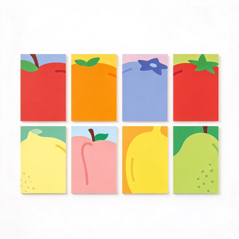 Bold Fruit Memo Pad Set with Full-Bleed Fruit Artwork – 8-Piece Assorted Set