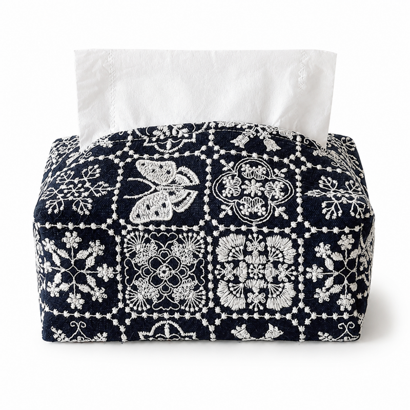 Floral Embroidered Tissue Box Cover