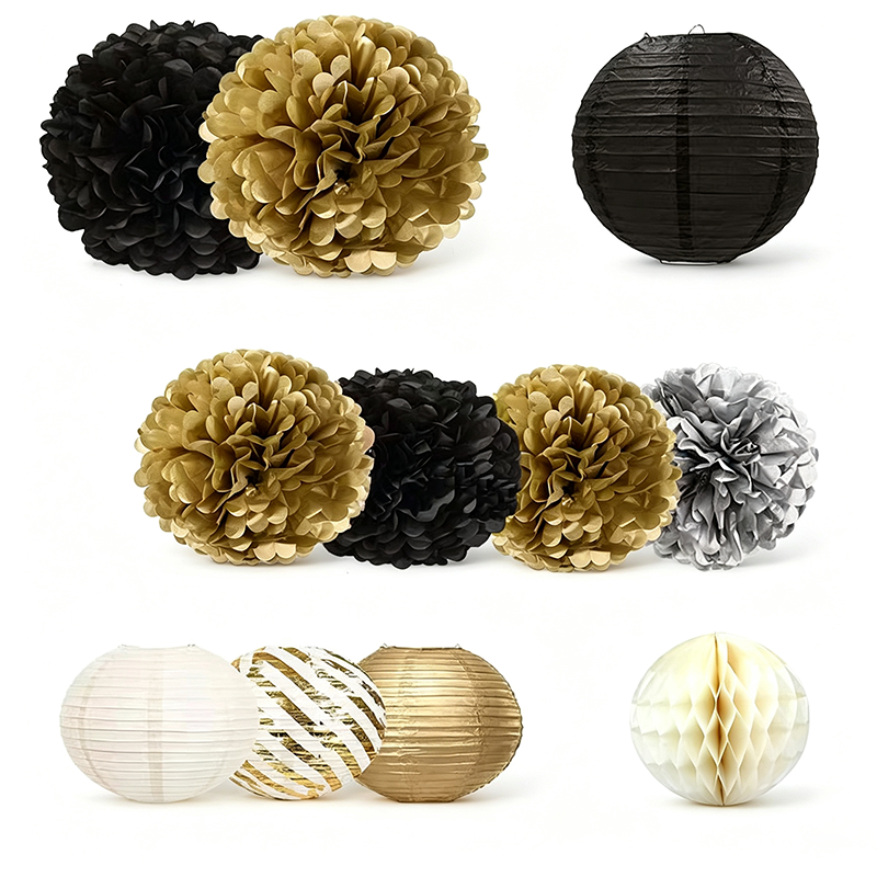 Birthday Party Paper Pom-Pom, Lantern and Honeycomb Ball Set