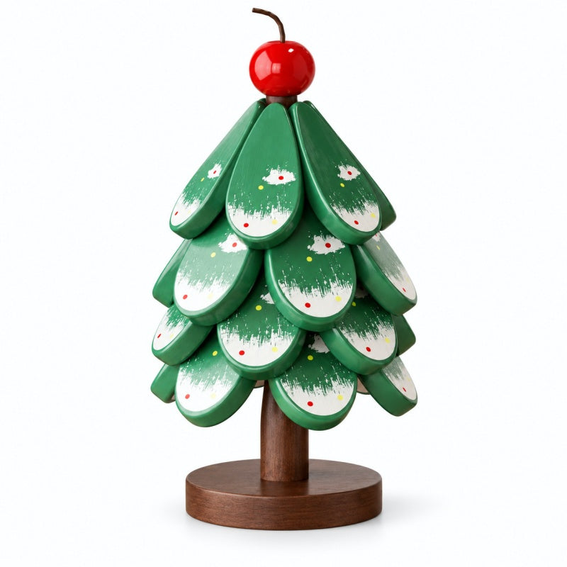 Round Painted Christmas Tree Wooden Hot Pad Set