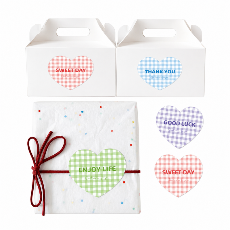 Gingham Heart Seal Stickers