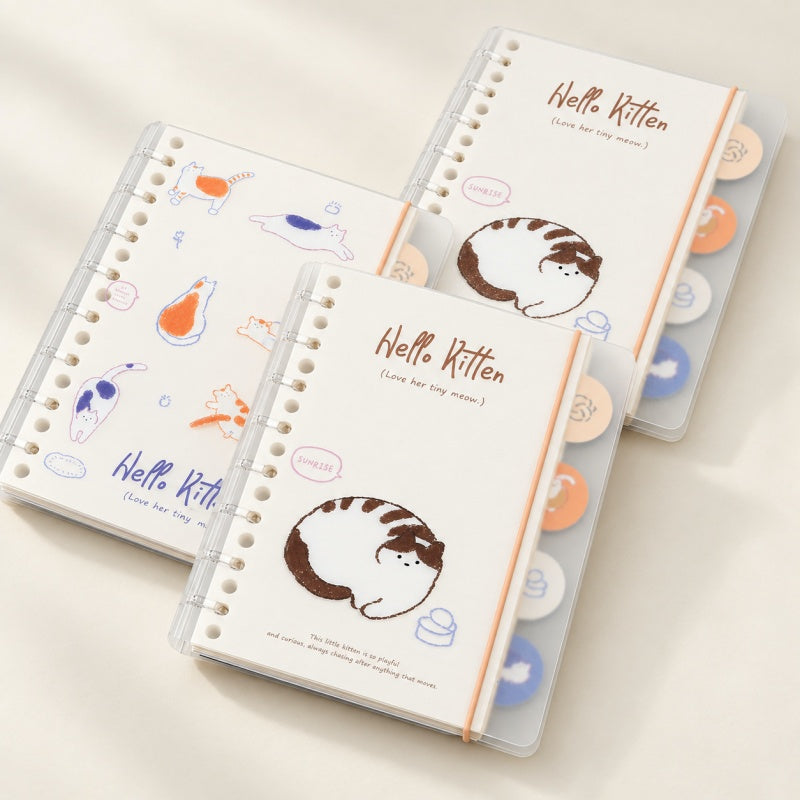 Cute Cat Illustration Refillable Binder Journal