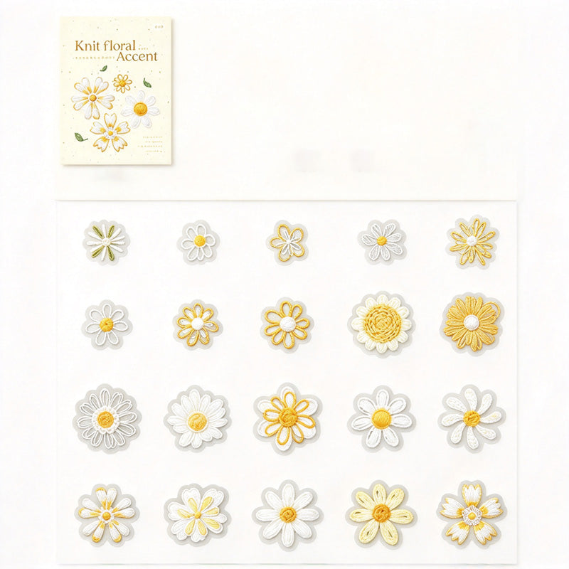 Knit Floral Accent PET Stickers - Printed Embroidery Effect