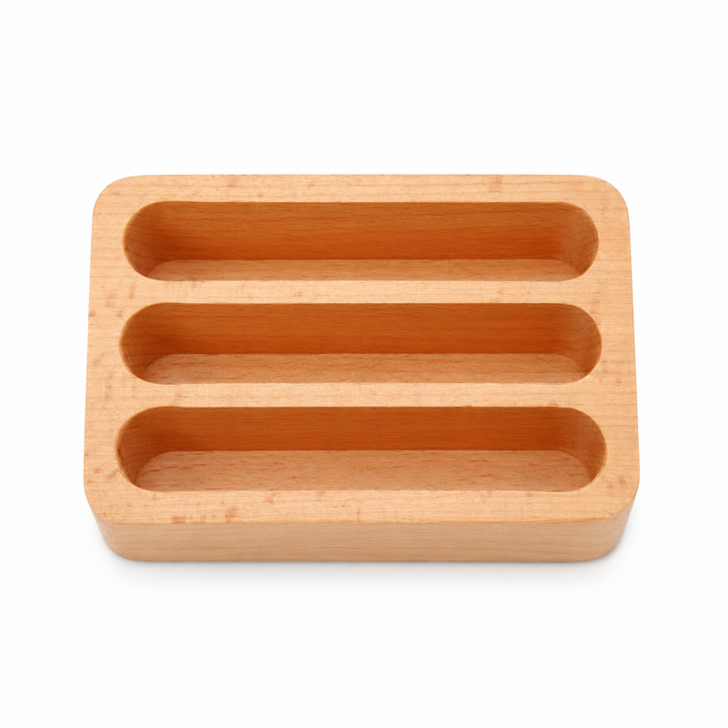 Grooved Wooden Desk Organizer Tray