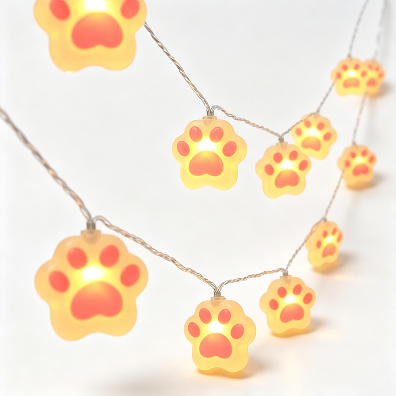Pink Cat Paw Battery Operated String Lights
