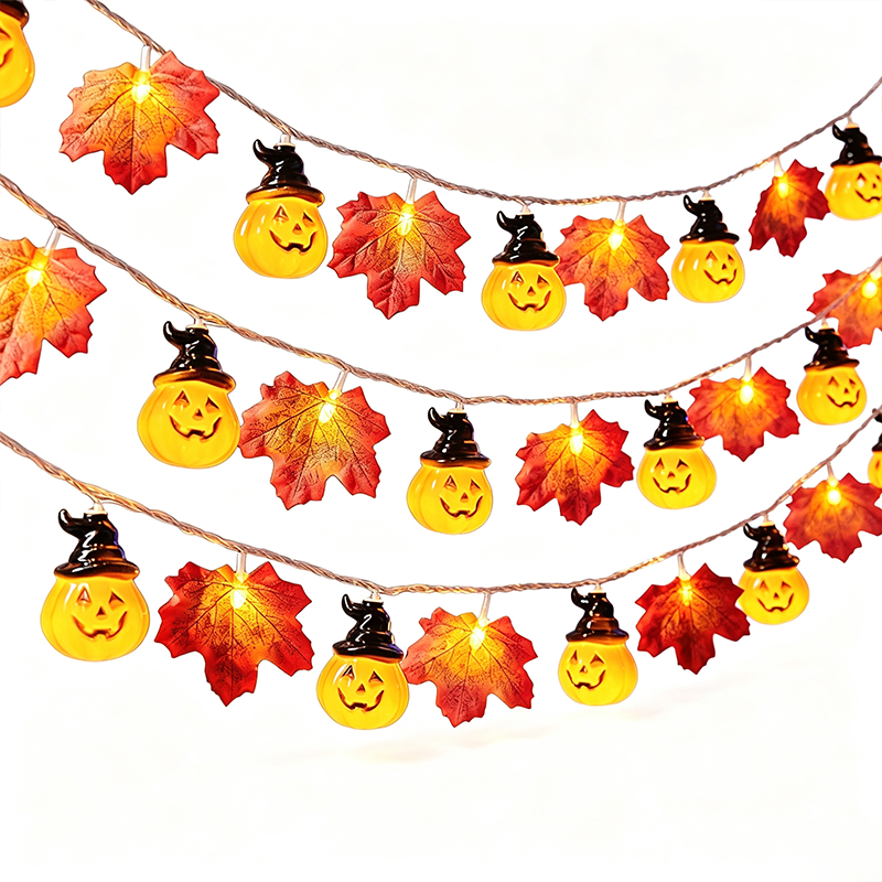 Black Hat Pumpkin Maple Leaf String Light