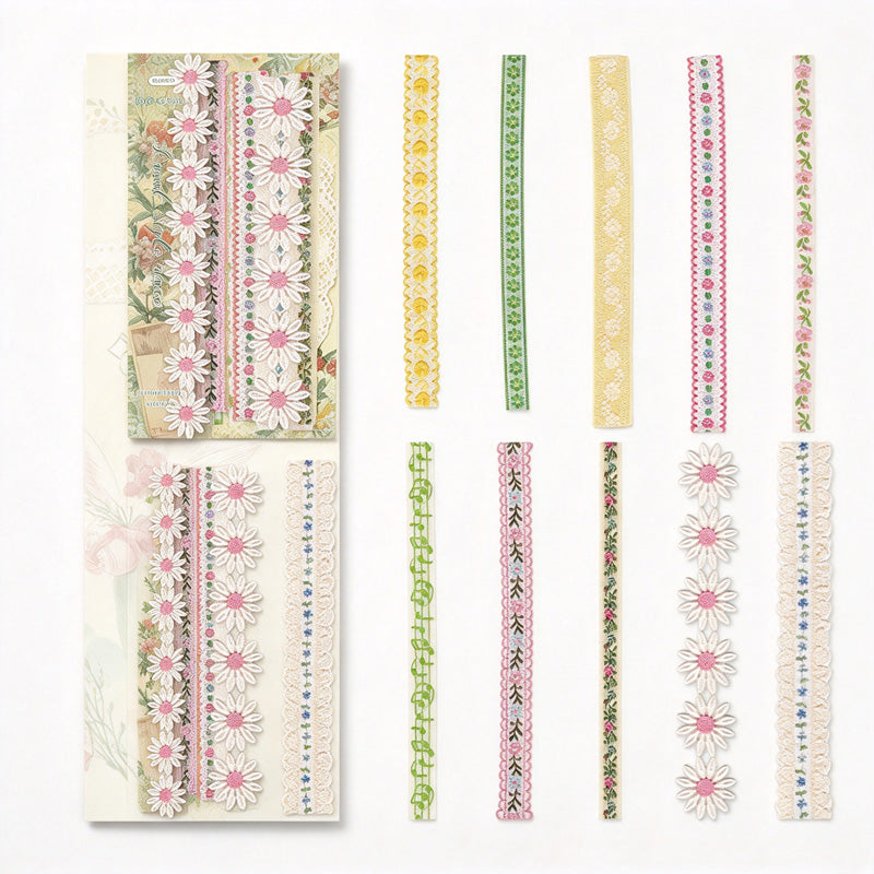 Long Border Stickers with Printed Crochet and Lace Look