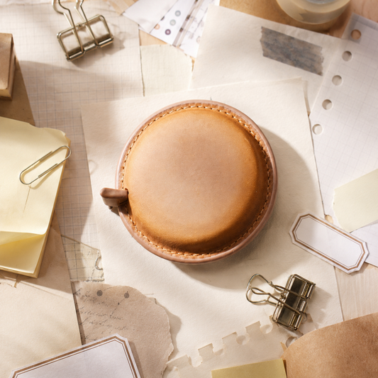 Round Genuine Leather Retractable Tape Measure