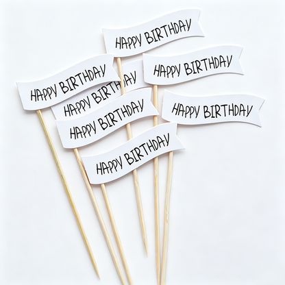 Bear, Smiley Face and Happy Birthday Flag Cake Toppers