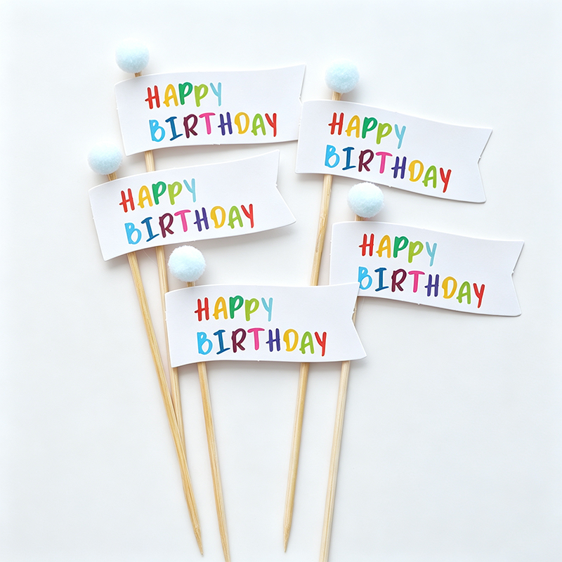 Bear, Smiley Face and Happy Birthday Flag Cake Toppers