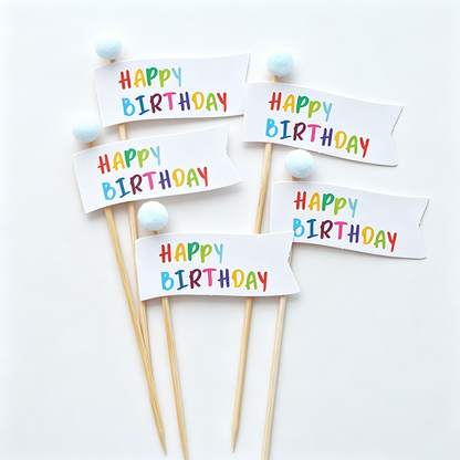 Bear, Smiley Face and Happy Birthday Flag Cake Toppers
