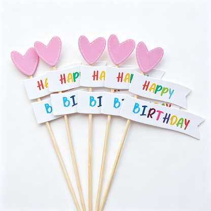 Bear, Smiley Face and Happy Birthday Flag Cake Toppers
