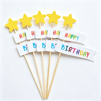Bear, Smiley Face and Happy Birthday Flag Cake Toppers