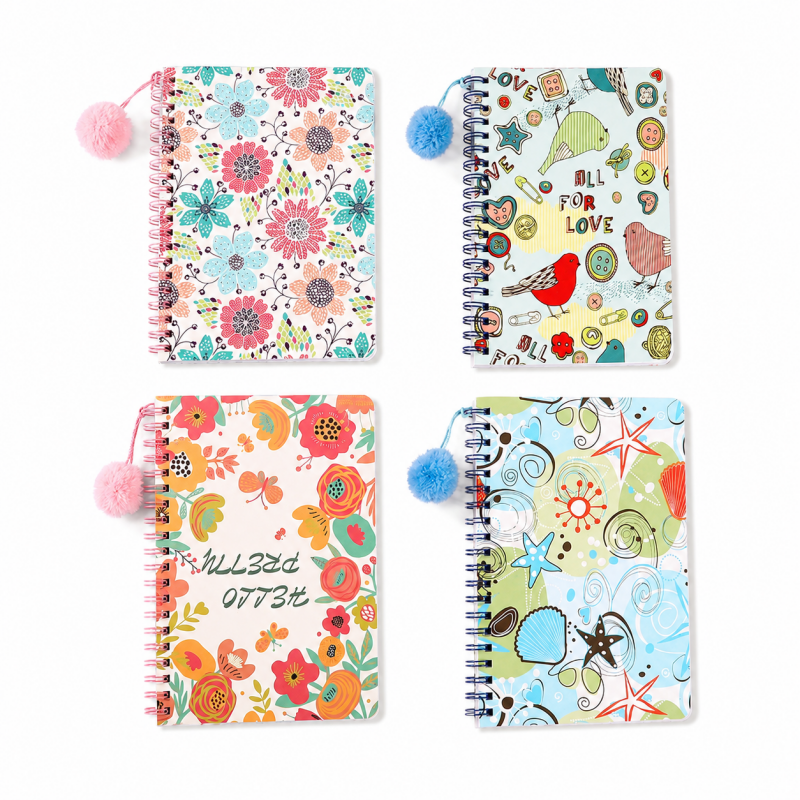 Floral Pom Pom Spiral Notebook