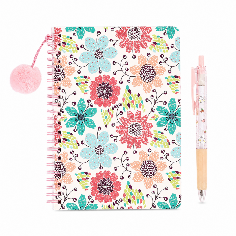 Floral Pom Pom Spiral Notebook