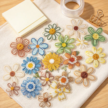 Knit Floral Accent PET Stickers - Printed Embroidery Effect