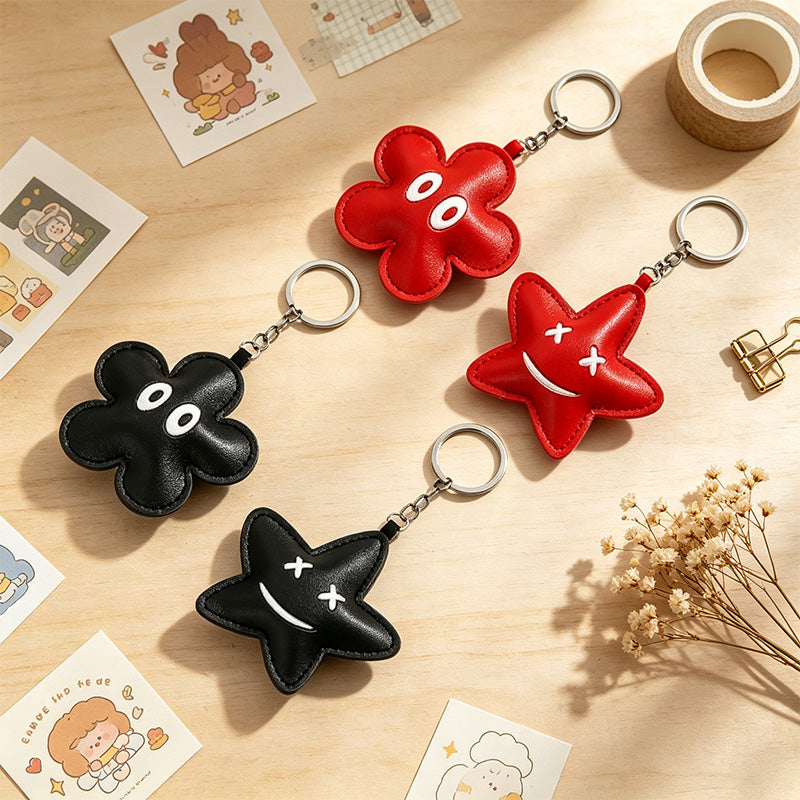 Star & Flower Character PU Leather Keychain
