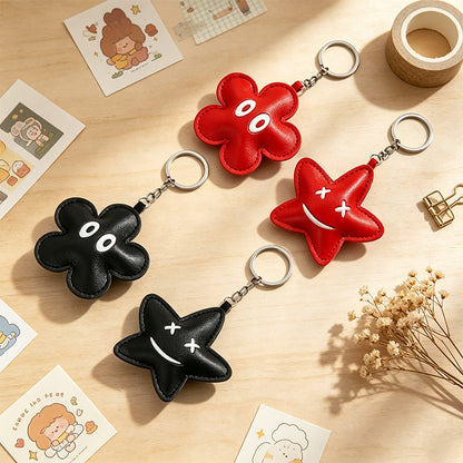 Star & Flower Character PU Leather Keychain