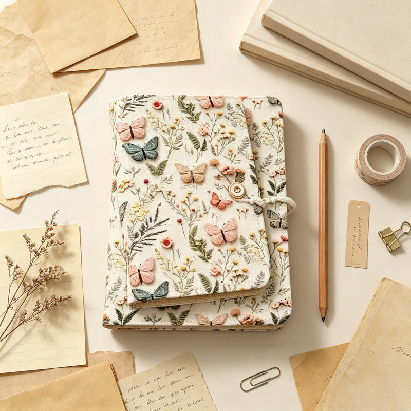 Floral Butterfly Fabric Binder Notebook