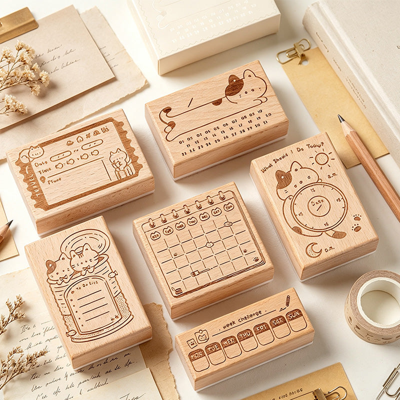 Cat Planner Wooden Stamp Set