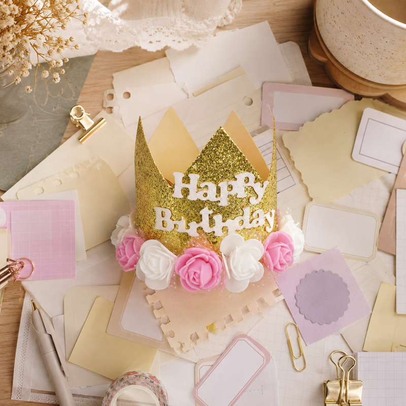 10 Glitter Floral Happy Birthday Crown Headband