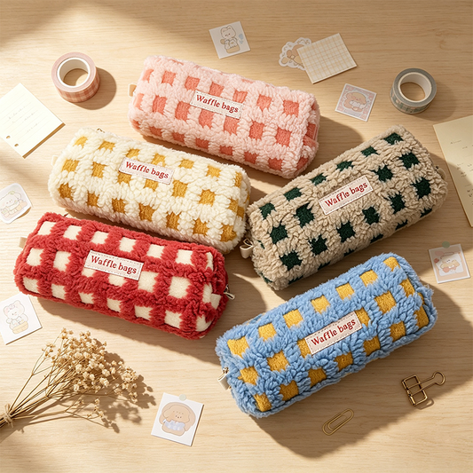 Woven Grid Roll Up Pencil Case