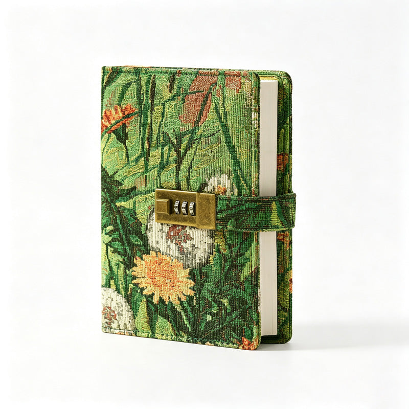 B6 Fabric Password with Lock Vintage Floral Journal Notebook