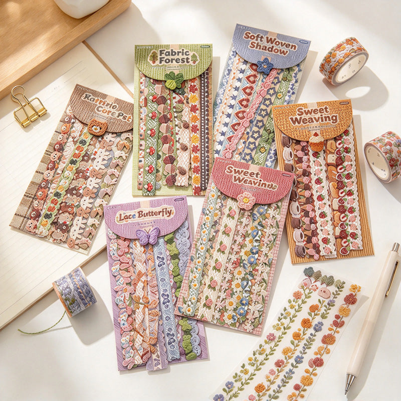 Long Border Stickers with Printed Crochet and Lace Look