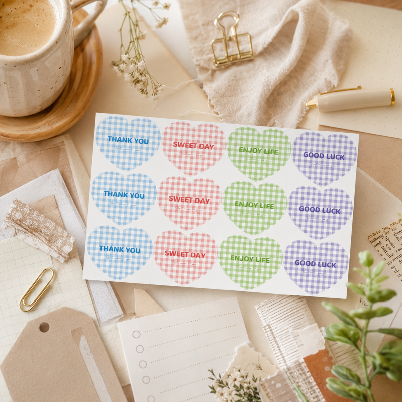 Gingham Heart Seal Stickers