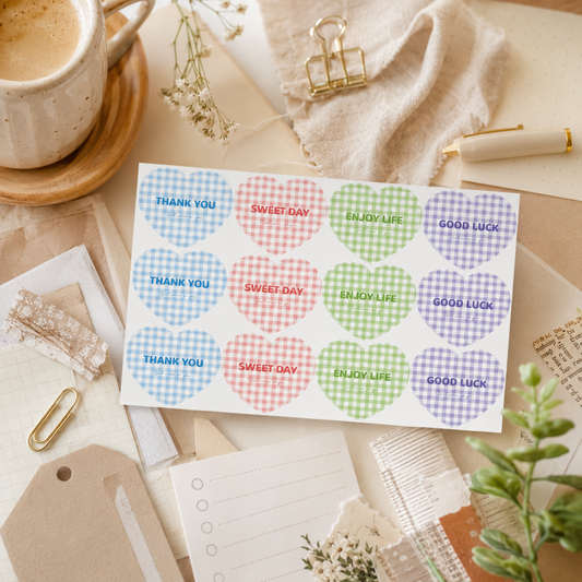 Gingham Heart Seal Stickers