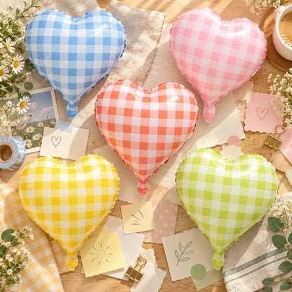18-Inch Plaid Heart Foil Balloons – Pack of 50