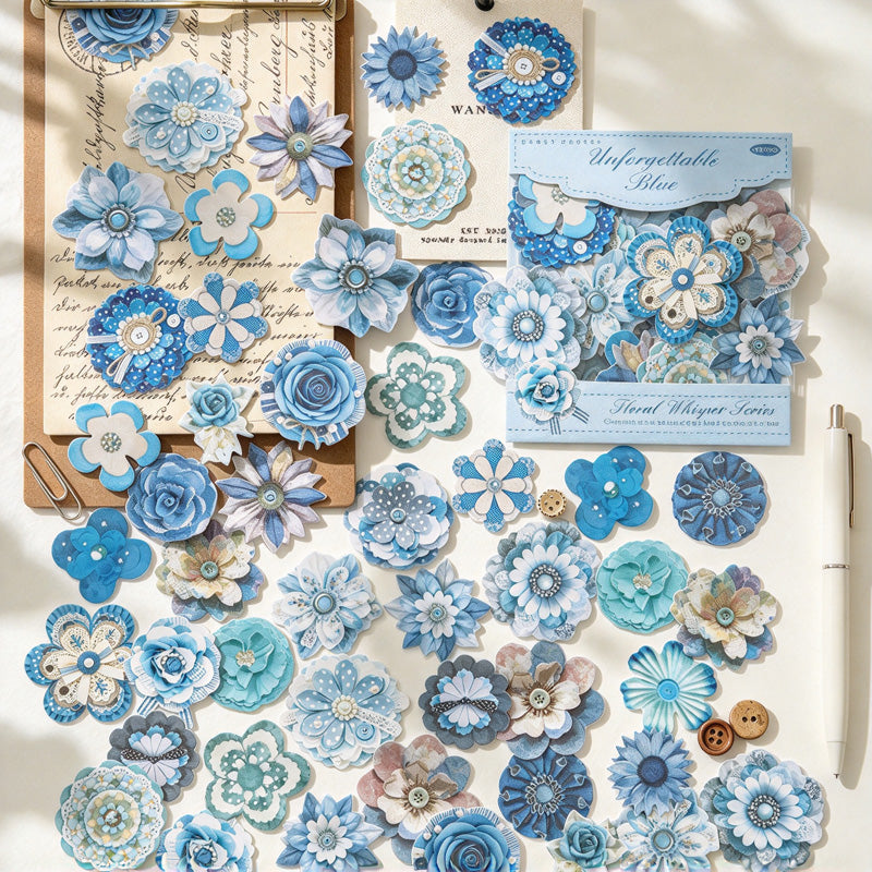 Vintage Flower Hard Card Stickers with Printed Fabric Texture