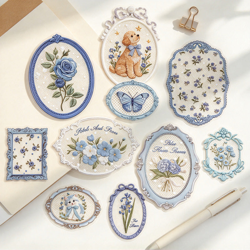 Vintage Lace Frame PET Stickers with Printed Embroidery Effect