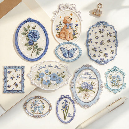 Vintage Lace Frame PET Stickers with Printed Embroidery Effect