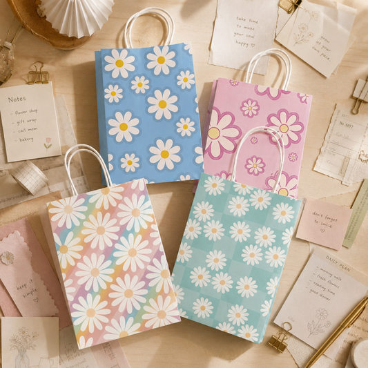 Daisy Floral Kraft Paper Gift Tote Bag
