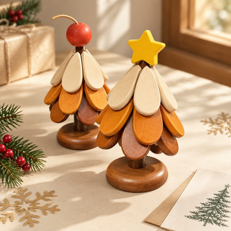 Small Christmas Tree Shaped Wooden Hot Pad Set