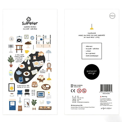 Suatelier Cafe Blue Waterproof PVC Sticker Sheets – Pack of 10