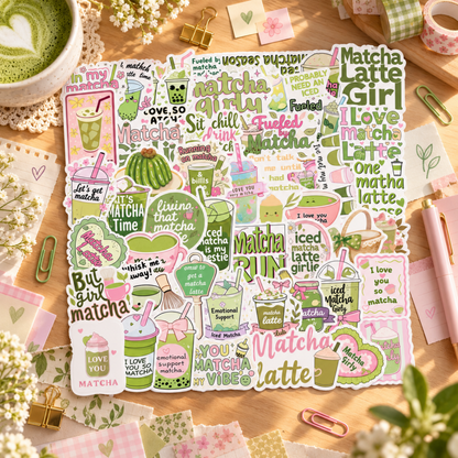 Matcha Girly Die-Cut Stickers
