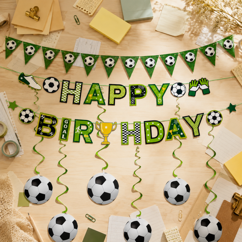 10 Soccer Birthday Hanging Decoration Set