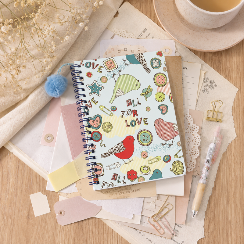 Floral Pom Pom Spiral Notebook