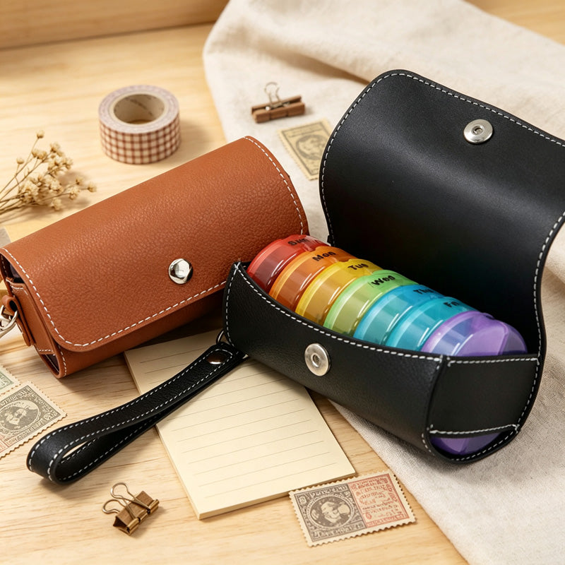 Weekly Pill Case Leather Travel Pouch