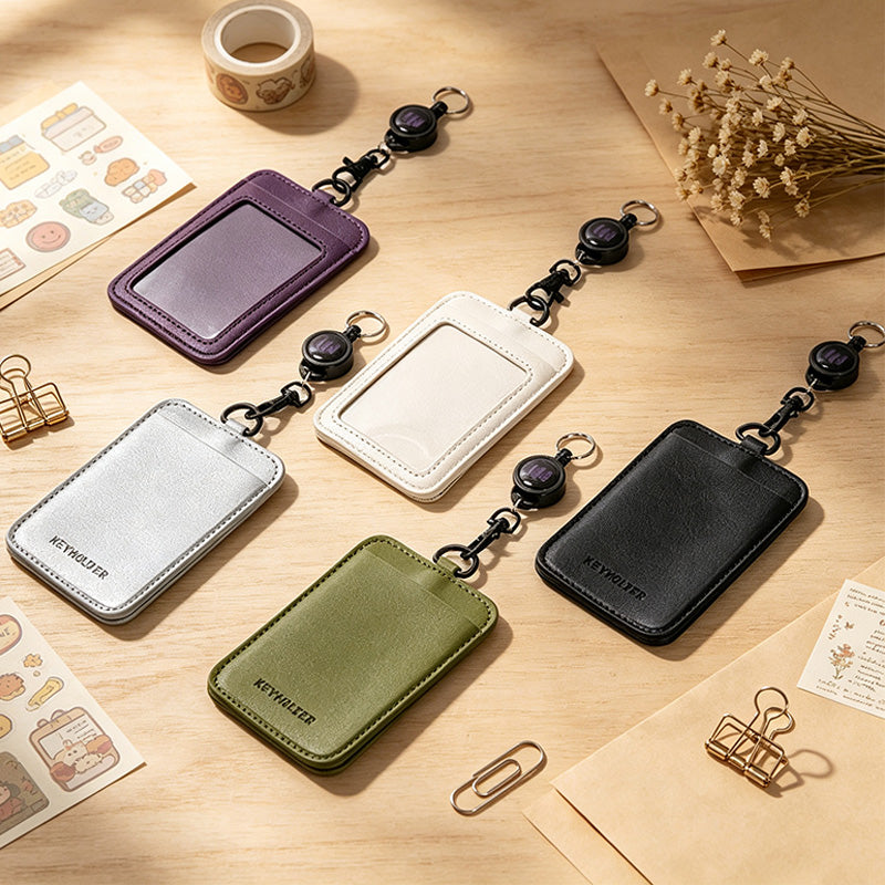 PU Leather Retractable ID Badge Holder