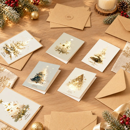 Christmas Tree Greeting Card Set with Kraft Envelopes