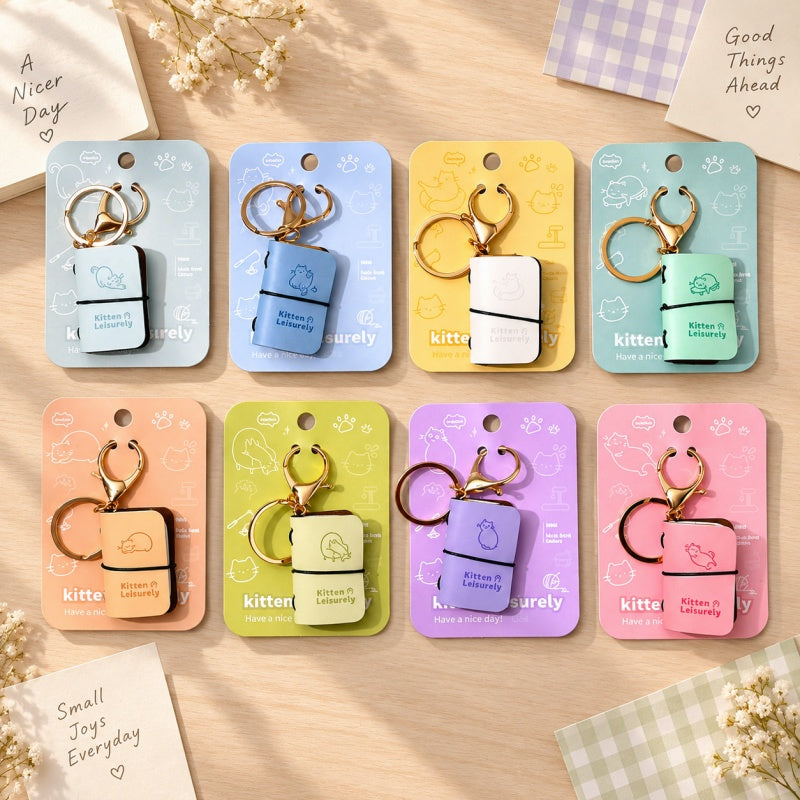 Mini PU Leather Notebook Keychain Pendant