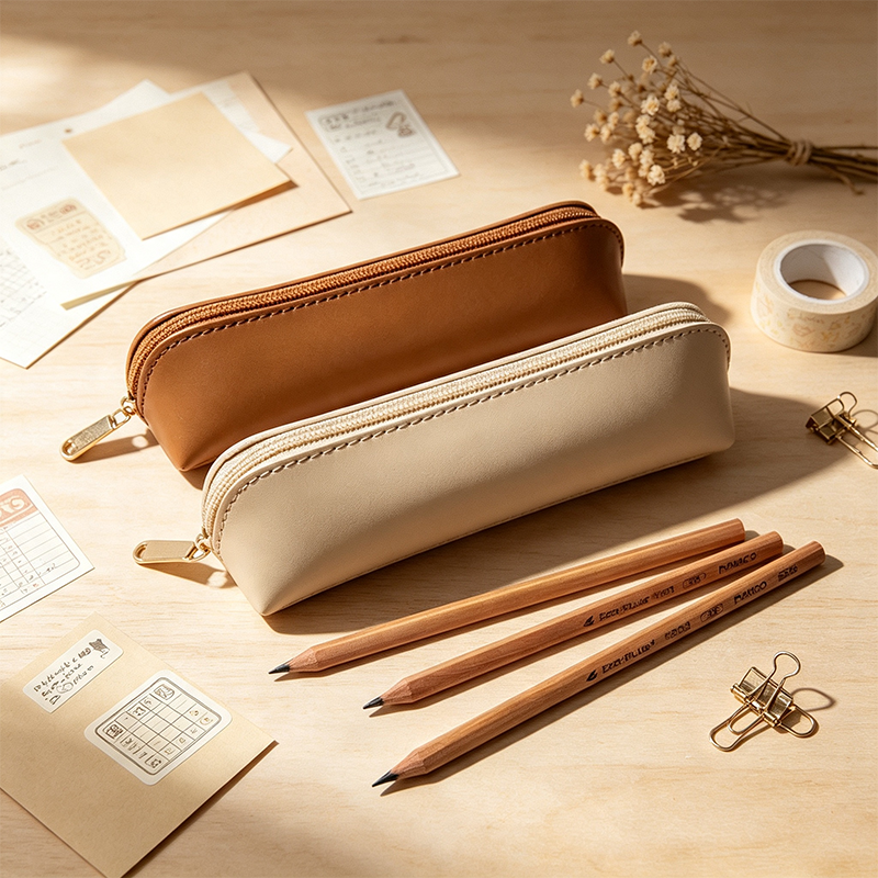 Minimalist Faux Leather Pencil Case