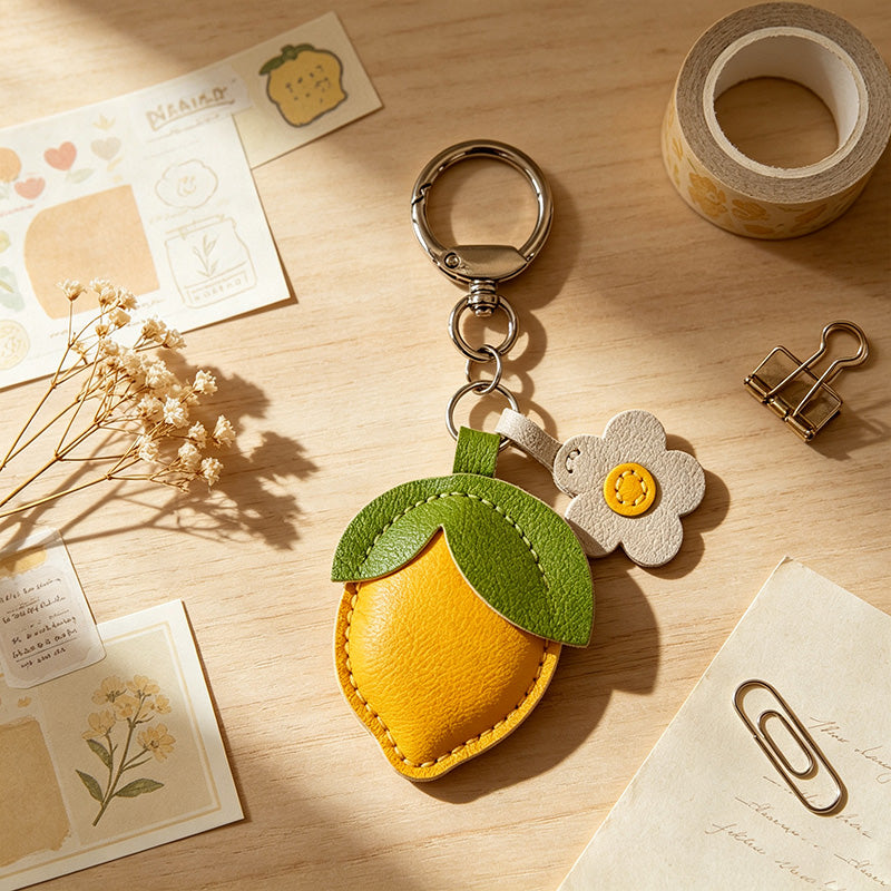 Lemon & Flower PU Leather Keychain(MK2PLC6Z6JKC149))