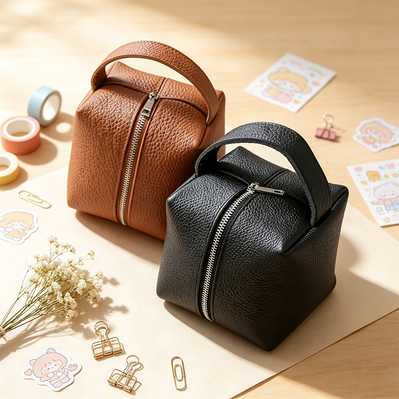Mini Cube PU Leather Cosmetic Pouch