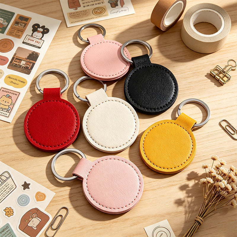 Round PU Leather Keychain