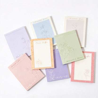 Herbarium Botanical Line Art Memo Pad Set – 8-Piece Assorted Set